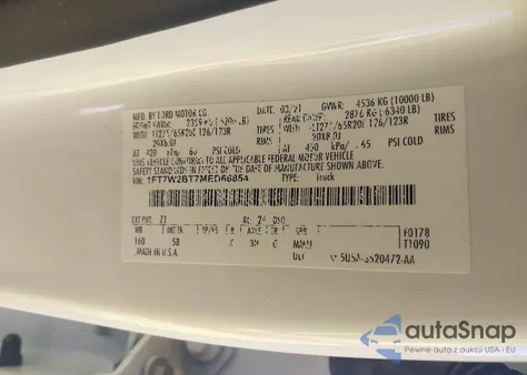 2021 Ford F-250 Lariat из США, поврежденный, VIN 1FT7W2BT7MED66854